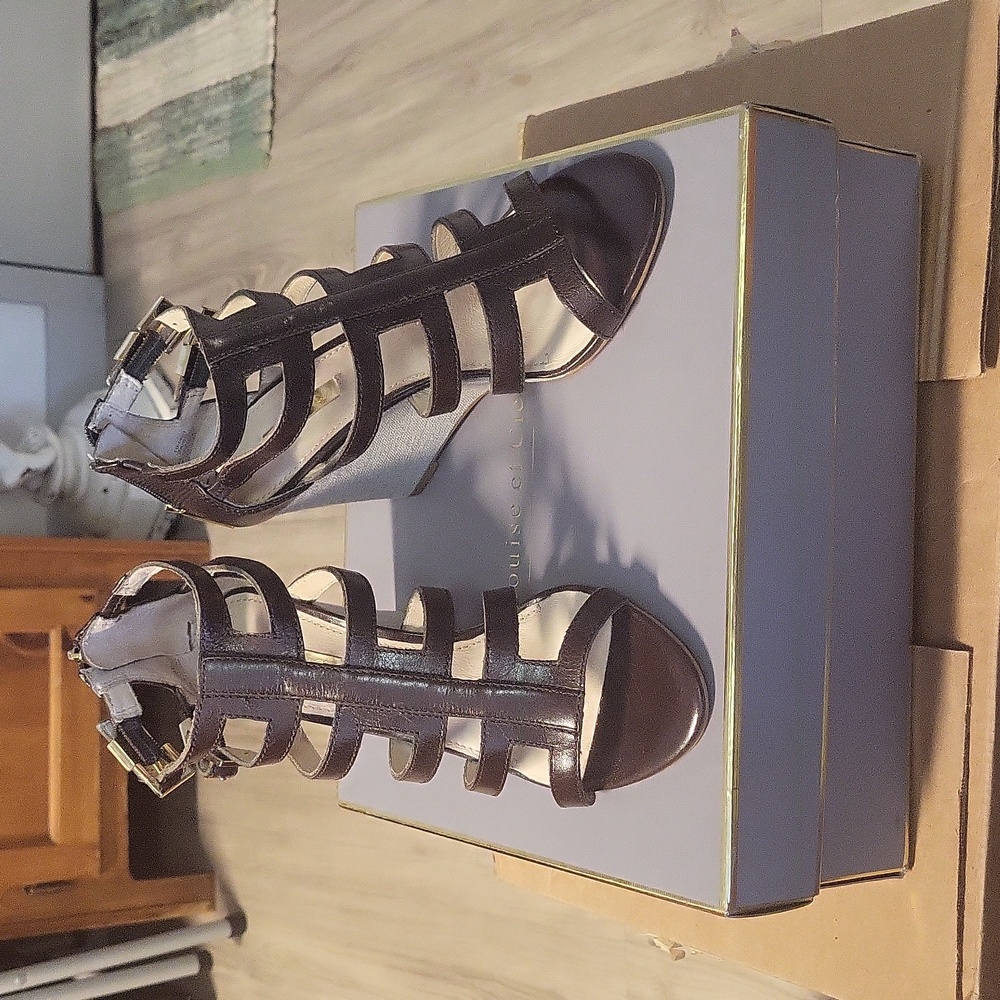 Louise et Cie Dark Roast Leather LO-OPIO Wedge Sandal Size 8M